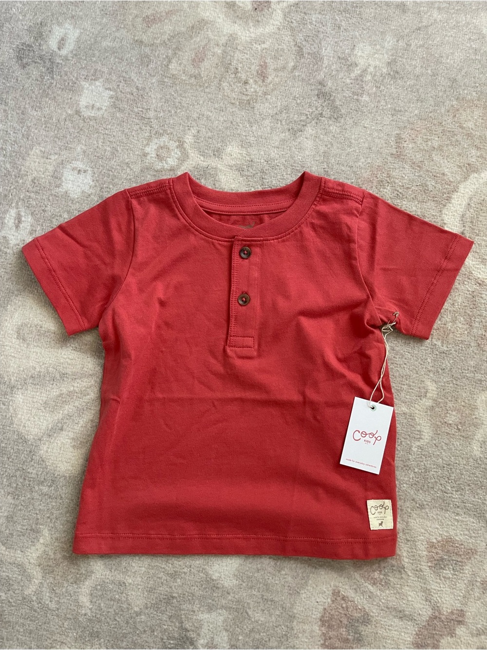 NWT Pink Chicken Coop Kids Red Short-Sleeve Henley Tee Sz 2